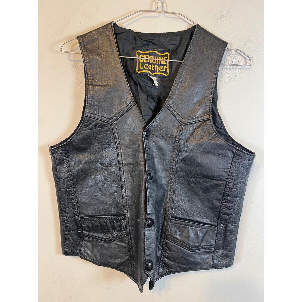Genuine Leather Mens Vest Western Biker Style Black Size 42